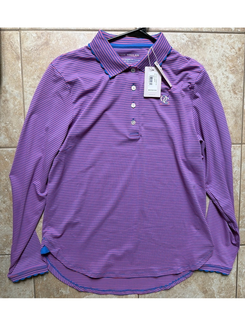 Large - Women - Peter Millar Striped Long Sleeve Polo (NWT)